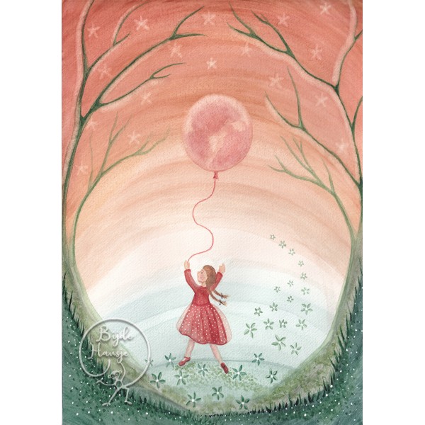 Bijdehansje kaart Girl with moon balloon