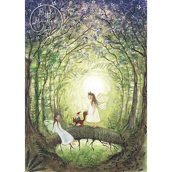 Bijdehansje kaart Fairies with Squirrel