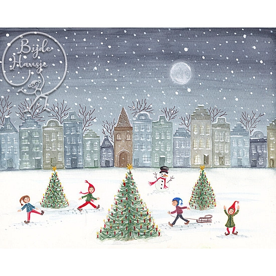 Bijdehansje kaart Christmas Skating