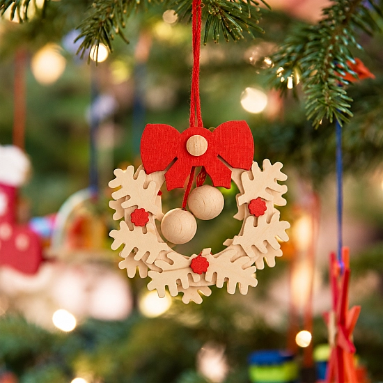 Graupner Kersthanger adventskrans met kerstballen naturel met wit