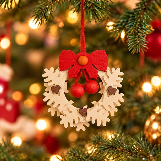 Graupner Kersthanger adventskrans met kerstballen naturel met rood
