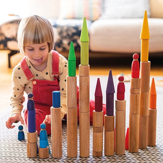 Grimm's Blokkenset cilinders groot naturel