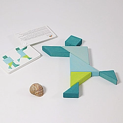 Tangram mini blauw groen met voorbeeldboekje