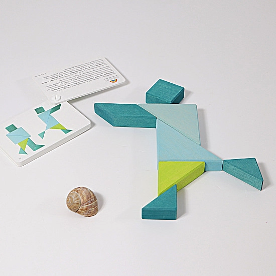 Grimms Tangram mini blauw groen met voorbeeldboekje