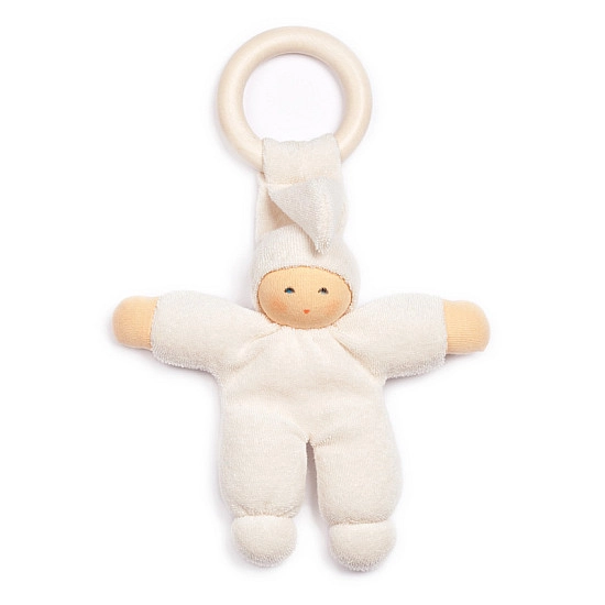 Nanchen Natur Pimpel Babypop met ring wit 