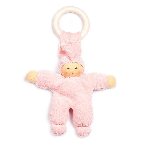 Nanchen Natur Pimpel Babypop met ring zacht roze