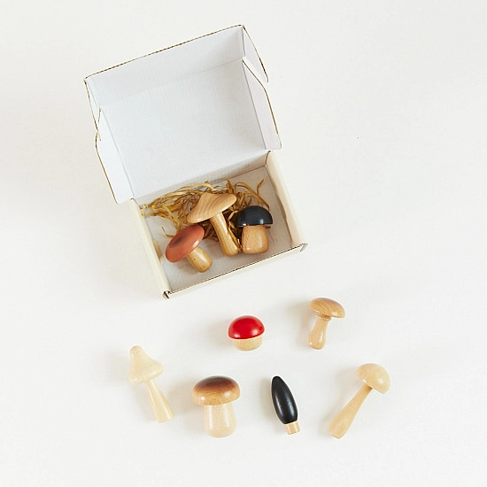 Sarah's Silks Houten paddenstoeltjes set - 9 stuks 