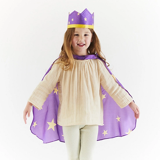 Sarah's Silks Speelzijde Cape en Kroon set - paars met sterren