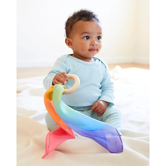 Sarah's Silks Speelzijde en houten bijtring regenboog